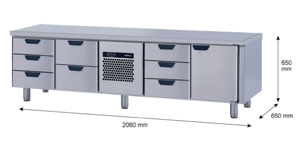Porkka - Grillkylbänk GNL -  Kylaggregat, 4 Moduler - Mått: 2060 x 650 x 650mm - 70