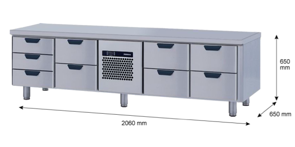 Porkka - Grillkylbänk GNL -  Kylaggregat, 4 Moduler - Mått: 2060 x 650 x 650mm - 68