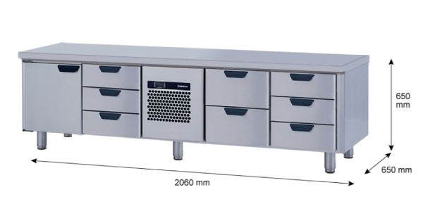 Porkka - Grillkylbänk GNL -  Kylaggregat, 4 Moduler - Mått: 2060 x 650 x 650mm - 24