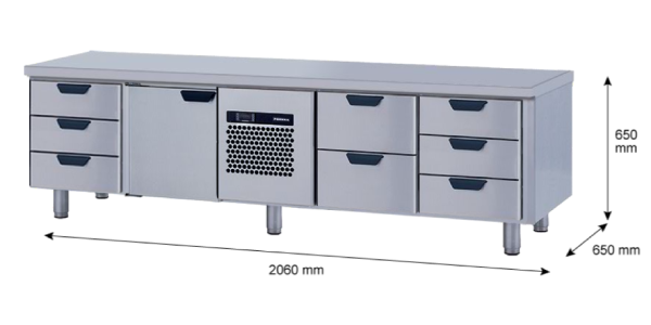 Porkka - Grillkylbänk GNL -  Kylaggregat, 4 Moduler - Mått: 2060 x 650 x 650mm - 60