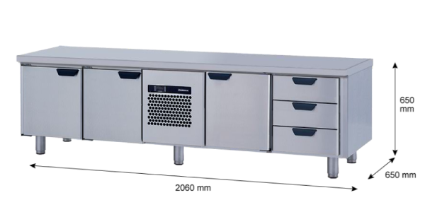 Porkka - Grillkylbänk GNL -  Kylaggregat, 4 Moduler - Mått: 2060 x 650 x 650mm - 3