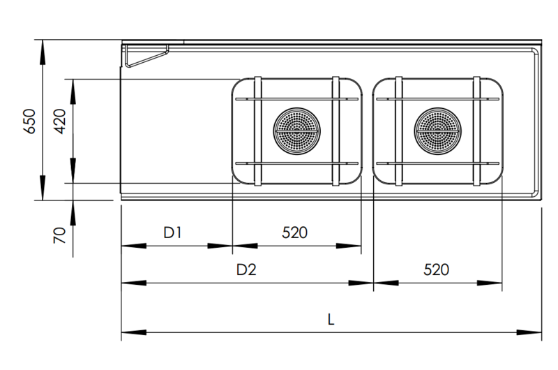 Molins Inmatningsbänk med 2 x DE-52 650mm djup och hög bakkant - 2