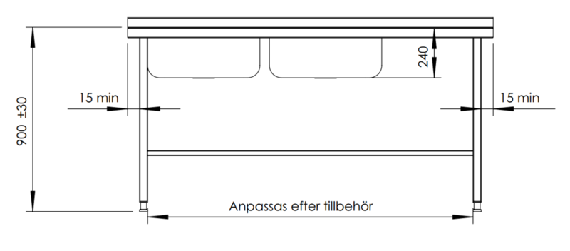 Molins Rostfri bänk med DE-55 och DE-55 650mm djup - 3