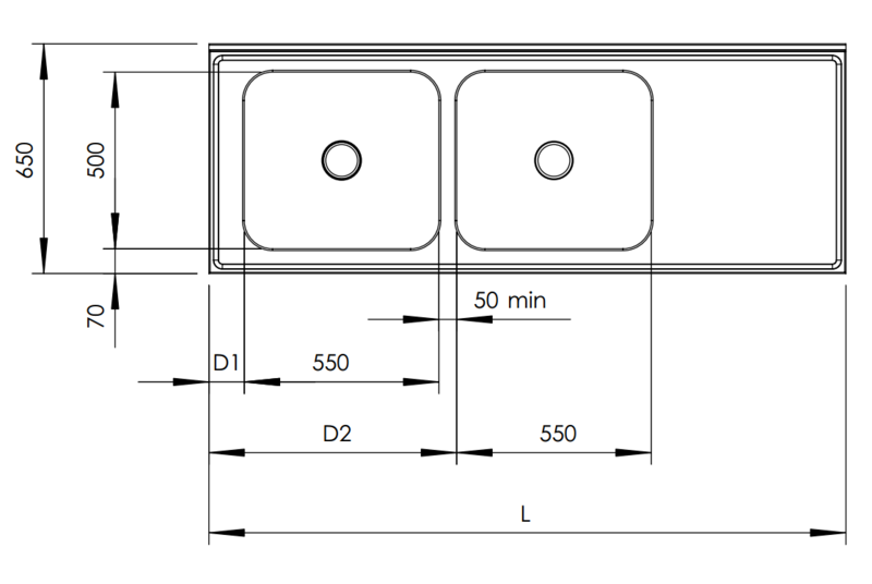 Molins Rostfri bänk med DE-55 och DE-55 650mm djup - 2