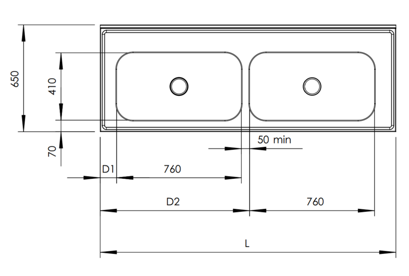 Molins Rostfri bänk med DE-76 och DE-76 650mm djup - 2