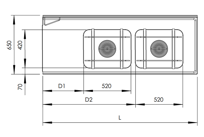 Molins Inmatningsbänk med 2 x DE-52 650mm djup - 2