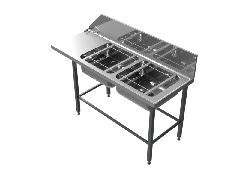Molins Inmatningsbänk med 2 x DE-55 650mm djup och hög bakkant