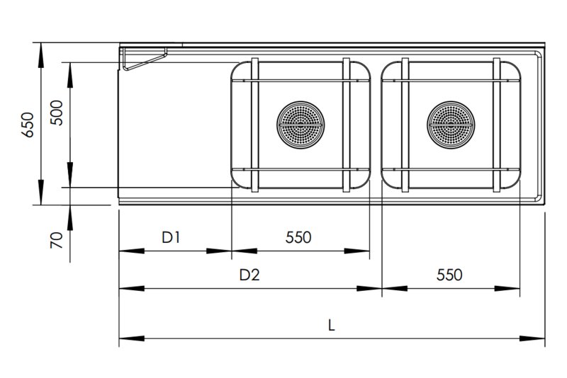Molins Inmatningsbänk med 2 x DE-55 650mm djup och hög bakkant - 2