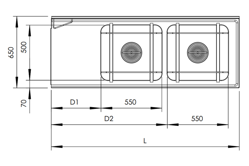 Molins Inmatningsbänk med 2 x DE-55 650mm djup - 2