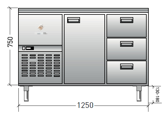 Haglunds - Kylbänk - Slät toppskiva - Inbyggt aggregat - Mått: 1250x650x880-920mm