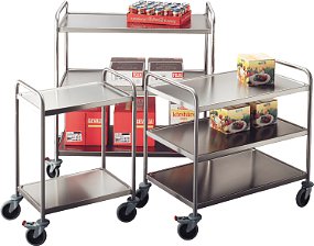 Hallins - Storköksvagn - Rostfri - 2 Hyllor - Skivmått 550 x 900 - Höjd 800/900 mm - Handtag