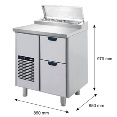 Porkka - Kallskänksbänk med kylränna - Kylaggregat, 1 Modul - Mått: 860 x 650 x 970/1010 mm - 8