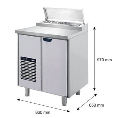 Porkka - Kallskänksbänk med kylränna - Kylaggregat, 1 Modul - Mått: 860 x 650 x 970/1010 mm - 7