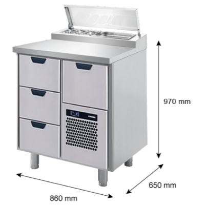 Porkka - Kallskänksbänk med kylränna - Kylaggregat, 1 Modul - Mått: 860 x 650 x 970/1010 mm - 6