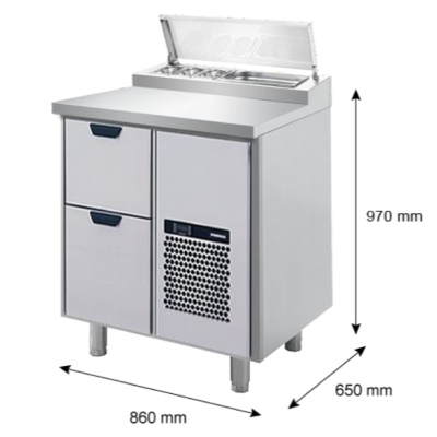 Porkka - Kallskänksbänk med kylränna - Kylaggregat, 1 Modul - Mått: 860 x 650 x 970/1010 mm - 2