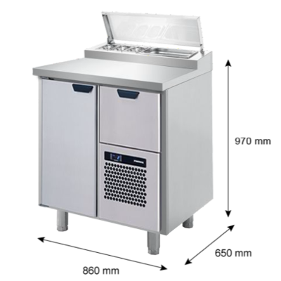 Porkka - Kallskänksbänk med kylränna - Kylaggregat, 1 Modul - Mått: 860 x 650 x 970/1010 mm - 4