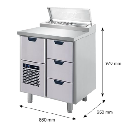 Porkka - Kallskänksbänk med kylränna - Kylaggregat, 1 Modul - Mått: 860 x 650 x 970/1010 mm - 12