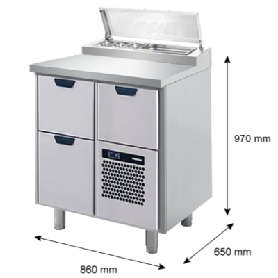 Porkka - Kallskänksbänk med kylränna - Kylaggregat, 1 Modul - Mått: 860 x 650 x 970/1010 mm - 5