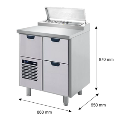 Porkka - Kallskänksbänk med kylränna - Kylaggregat, 1 Modul - Mått: 860 x 650 x 970/1010 mm - 11