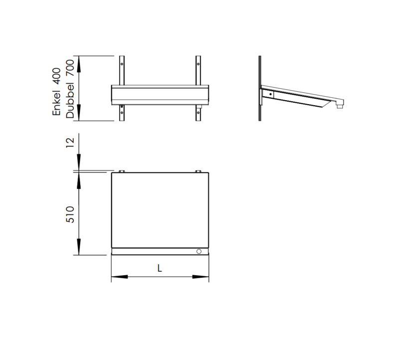 Molins diskkorgsvägghylla dubbel 510mm djup - 2