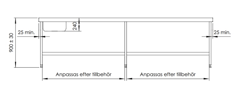 Molins Rostfri dubbelsidig bänk med 2xDE-55 1230mm djup - 3