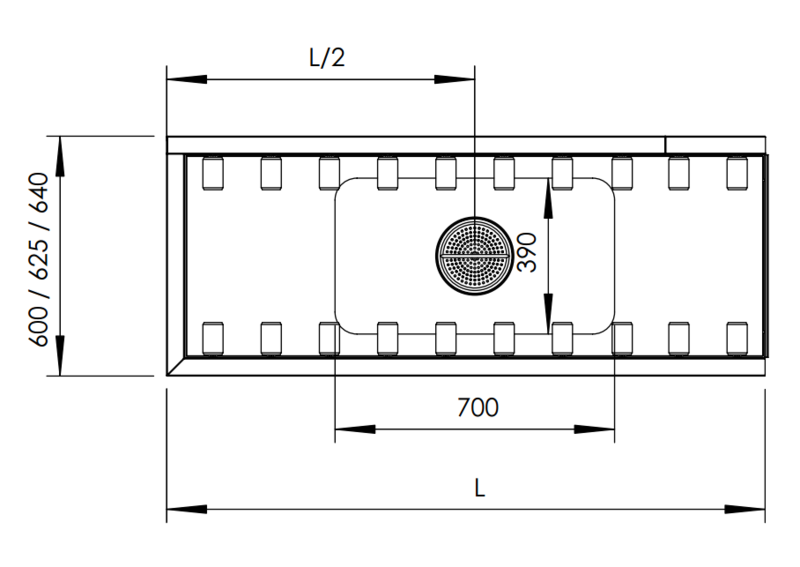 Molins Inmatningsbänk med 700-bassäng 600mm djup, hög bakkant - 2