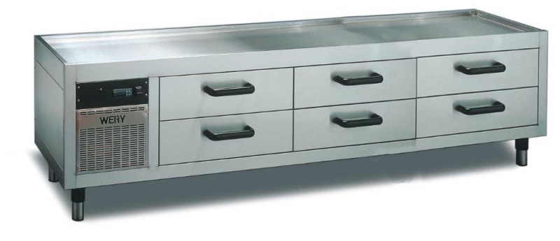 Wery MKE 22 - Grillkylbänk - Inbyggd kylmaskin - 6 st draglådor inkl. plastkantiner GN 1/1-100 - 2200 x 535 x 630 mm - 330W 230V 1N~