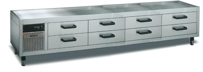 Wery MKE 28 - Grillkylbänk - Inbyggd kylmaskin - 8 st draglådor inkl. plastkantiner GN 1/1-100 - 2800 x 535 x 630 mm - 500W 230V 1N~