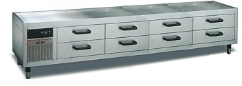 Wery MKE 28 - Grillkylbänk - Inbyggd kylmaskin - 8 st draglådor inkl. plastkantiner GN 1/1-100 - 2800 x 535 x 630 mm - 500W 230V 1N~