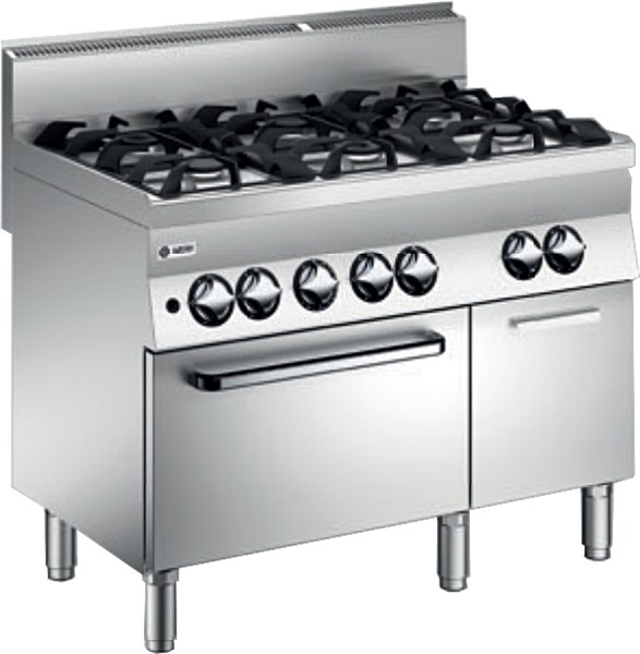 Wery CFG 611 - Gasspis med Ugn - 6 öppna brännare 3x3,5 kW, 3x6,0 kW - GN 1/1 gasugn 5,0 kW, underskåp, dörr - CE-godkänd för 20 och 30 mbar