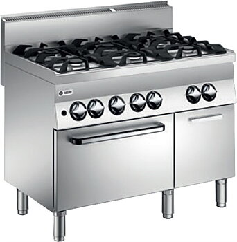 Wery CFG 611 - Gasspis med Ugn - 6 öppna brännare 3x3,5 kW, 3x6,0 kW - GN 1/1 gasugn 5,0 kW, underskåp, dörr - CE-godkänd för 20 och 30 mbar