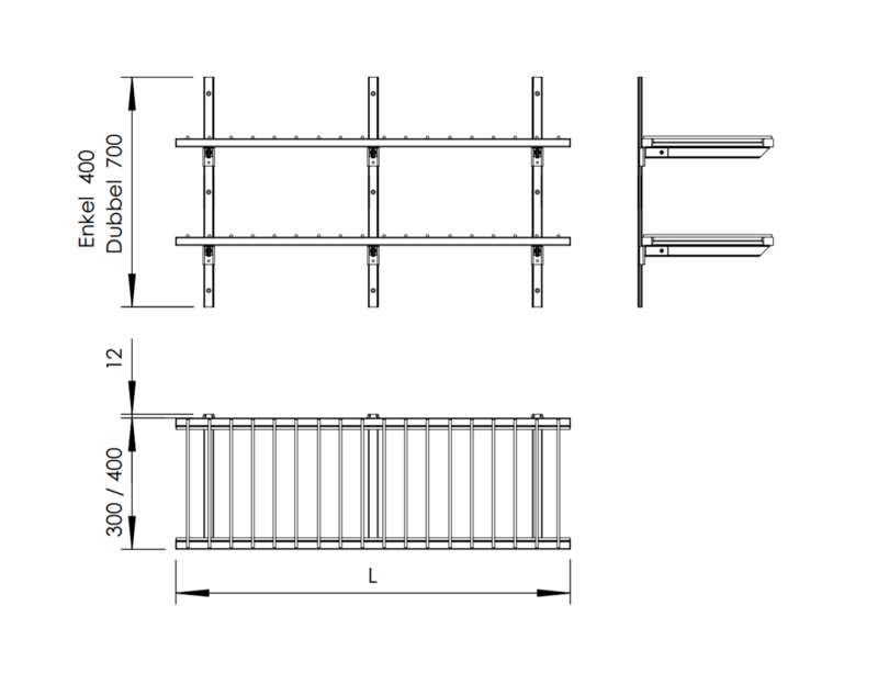 Molins Gallervägghylla enkel 400mm djup med aluminium upphängning - 2