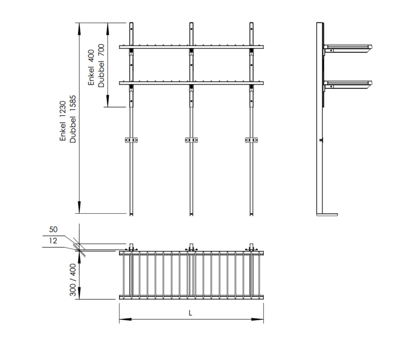 Molins Galleröverhylla enkel 400mm djup med aluminium upphängning - 2