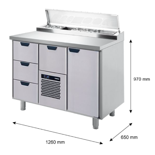 Porkka - Kallskänksbänk med kylränna - Kylaggregat,  2 Moduler - Mått: 1260 x 650 x 970/1010 mm - 16