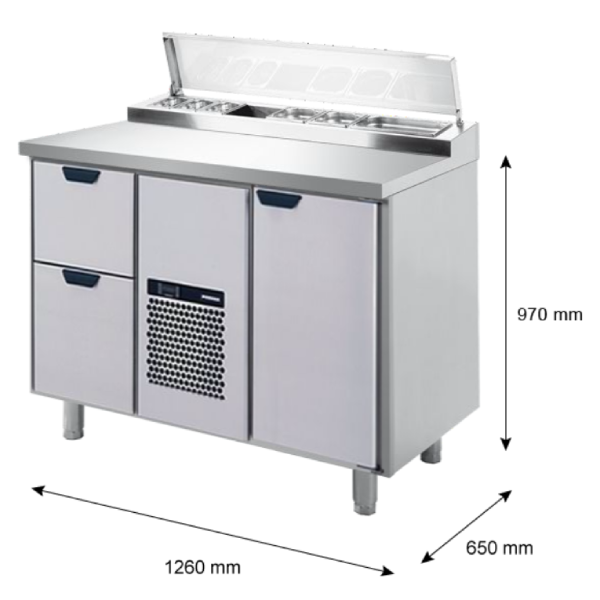 Porkka - Kallskänksbänk med kylränna - Kylaggregat,  2 Moduler - Mått: 1260 x 650 x 970/1010 mm - 4