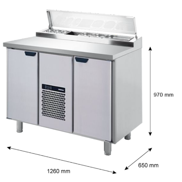 Porkka - Kallskänksbänk med kylränna - Kylaggregat,  2 Moduler - Mått: 1260 x 650 x 970/1010 mm
