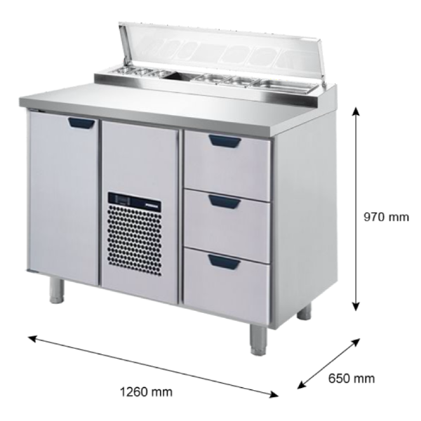 Porkka - Kallskänksbänk med kylränna - Kylaggregat,  2 Moduler - Mått: 1260 x 650 x 970/1010 mm - 3