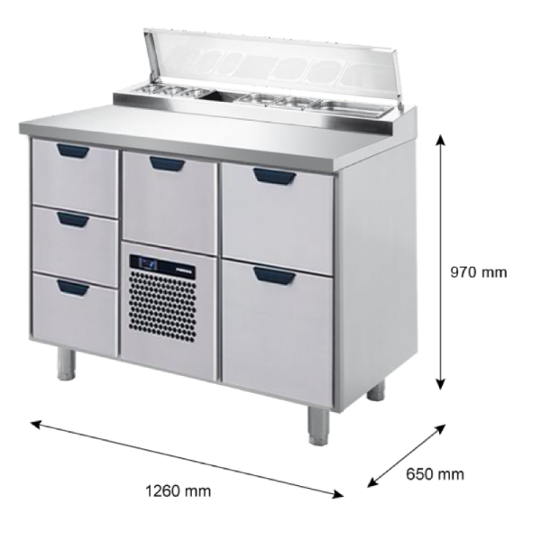 Porkka - Kallskänksbänk med kylränna - Kylaggregat,  2 Moduler - Mått: 1260 x 650 x 970/1010 mm - 17