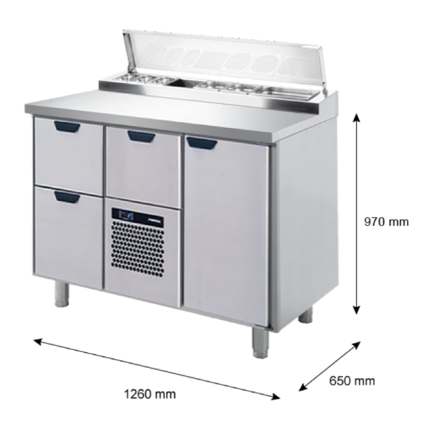 Porkka - Kallskänksbänk med kylränna - Kylaggregat,  2 Moduler - Mått: 1260 x 650 x 970/1010 mm - 13