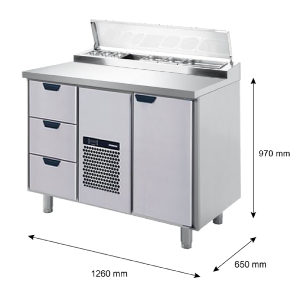 Porkka - Kallskänksbänk med kylränna - Kylaggregat,  2 Moduler - Mått: 1260 x 650 x 970/1010 mm - 7