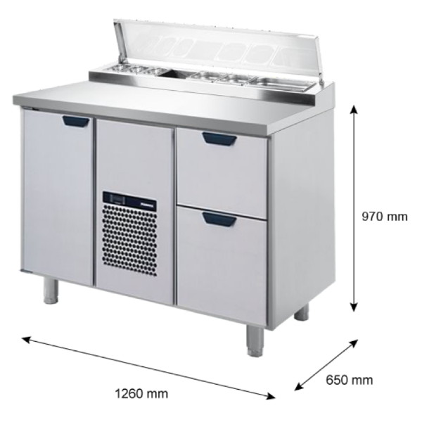 Porkka - Kallskänksbänk med kylränna - Kylaggregat,  2 Moduler - Mått: 1260 x 650 x 970/1010 mm - 2