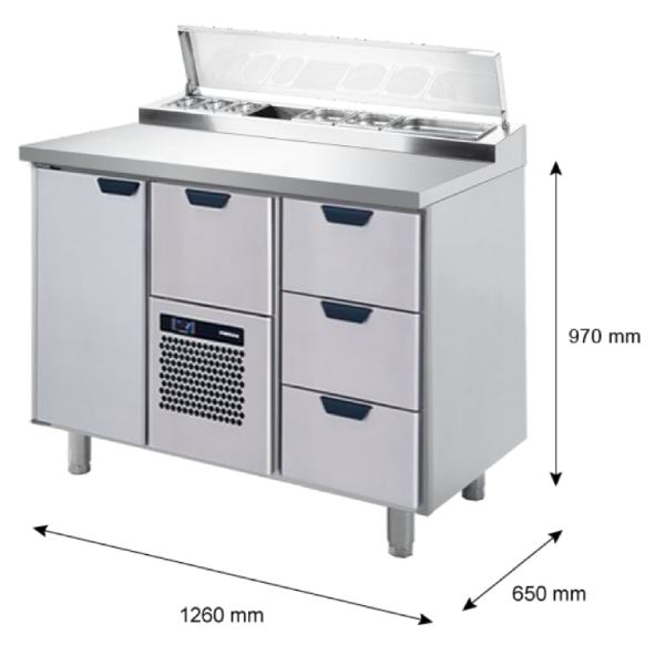 Porkka - Kallskänksbänk med kylränna - Kylaggregat,  2 Moduler - Mått: 1260 x 650 x 970/1010 mm - 12