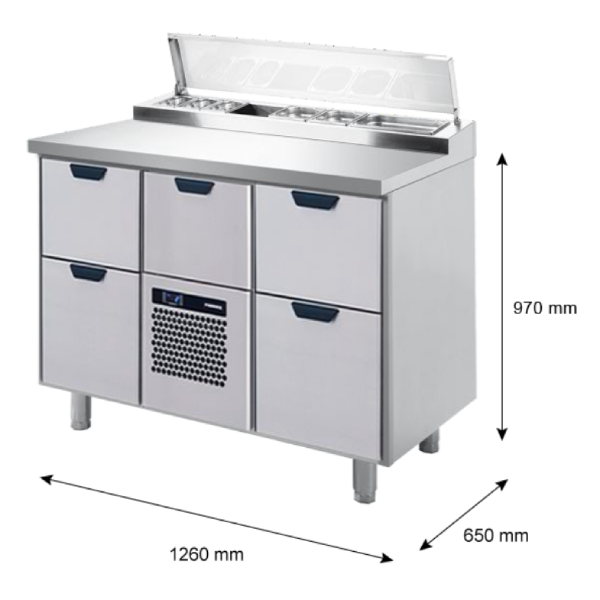 Porkka - Kallskänksbänk med kylränna - Kylaggregat,  2 Moduler - Mått: 1260 x 650 x 970/1010 mm - 14