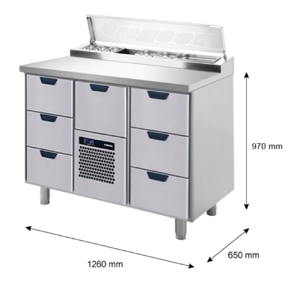 Porkka - Kallskänksbänk med kylränna - Kylaggregat,  2 Moduler - Mått: 1260 x 650 x 970/1010 mm - 18