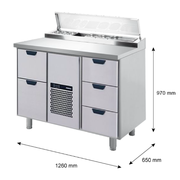 Porkka - Kallskänksbänk med kylränna - Kylaggregat,  2 Moduler - Mått: 1260 x 650 x 970/1010 mm - 6