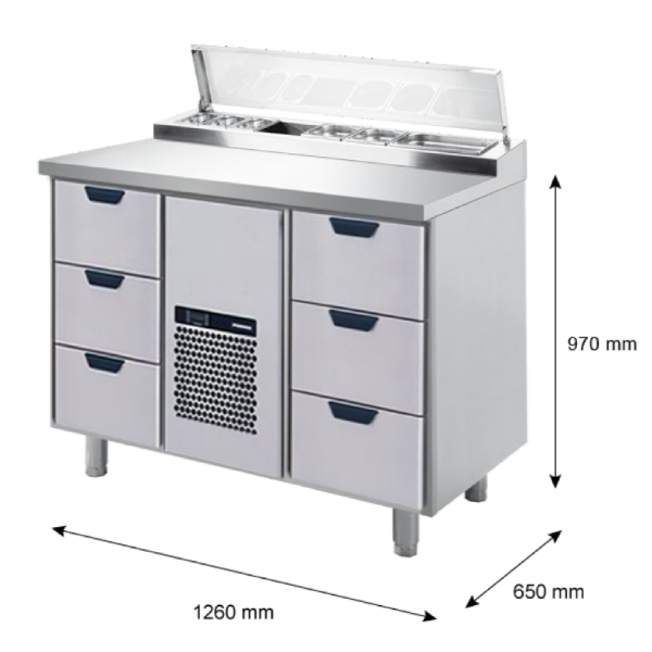 Porkka - Kallskänksbänk med kylränna - Kylaggregat,  2 Moduler - Mått: 1260 x 650 x 970/1010 mm - 9