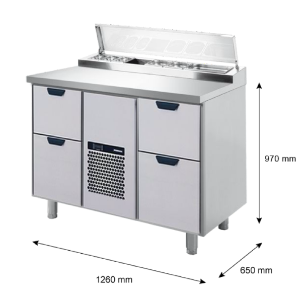 Porkka - Kallskänksbänk med kylränna - Kylaggregat,  2 Moduler - Mått: 1260 x 650 x 970/1010 mm - 5