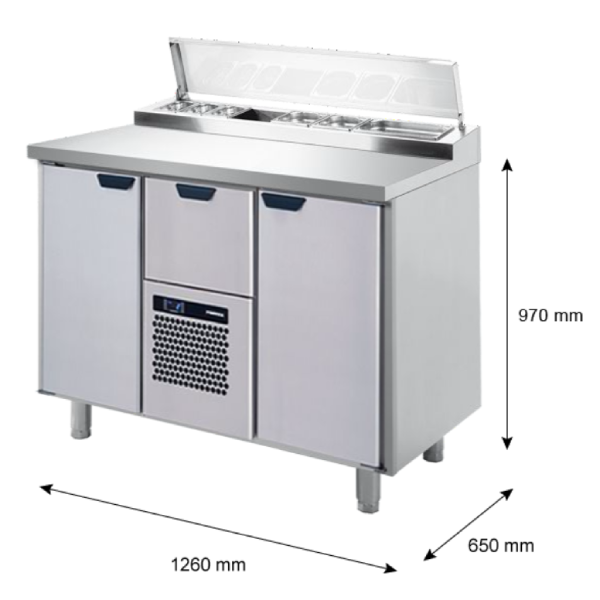 Porkka - Kallskänksbänk med kylränna - Kylaggregat,  2 Moduler - Mått: 1260 x 650 x 970/1010 mm - 10