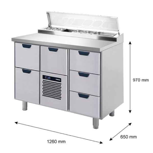 Porkka - Kallskänksbänk med kylränna - Kylaggregat,  2 Moduler - Mått: 1260 x 650 x 970/1010 mm - 15