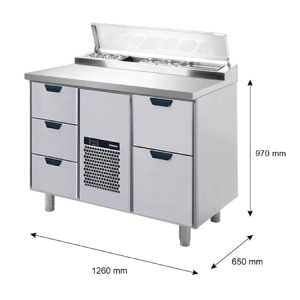 Porkka - Kallskänksbänk med kylränna - Kylaggregat,  2 Moduler - Mått: 1260 x 650 x 970/1010 mm - 8